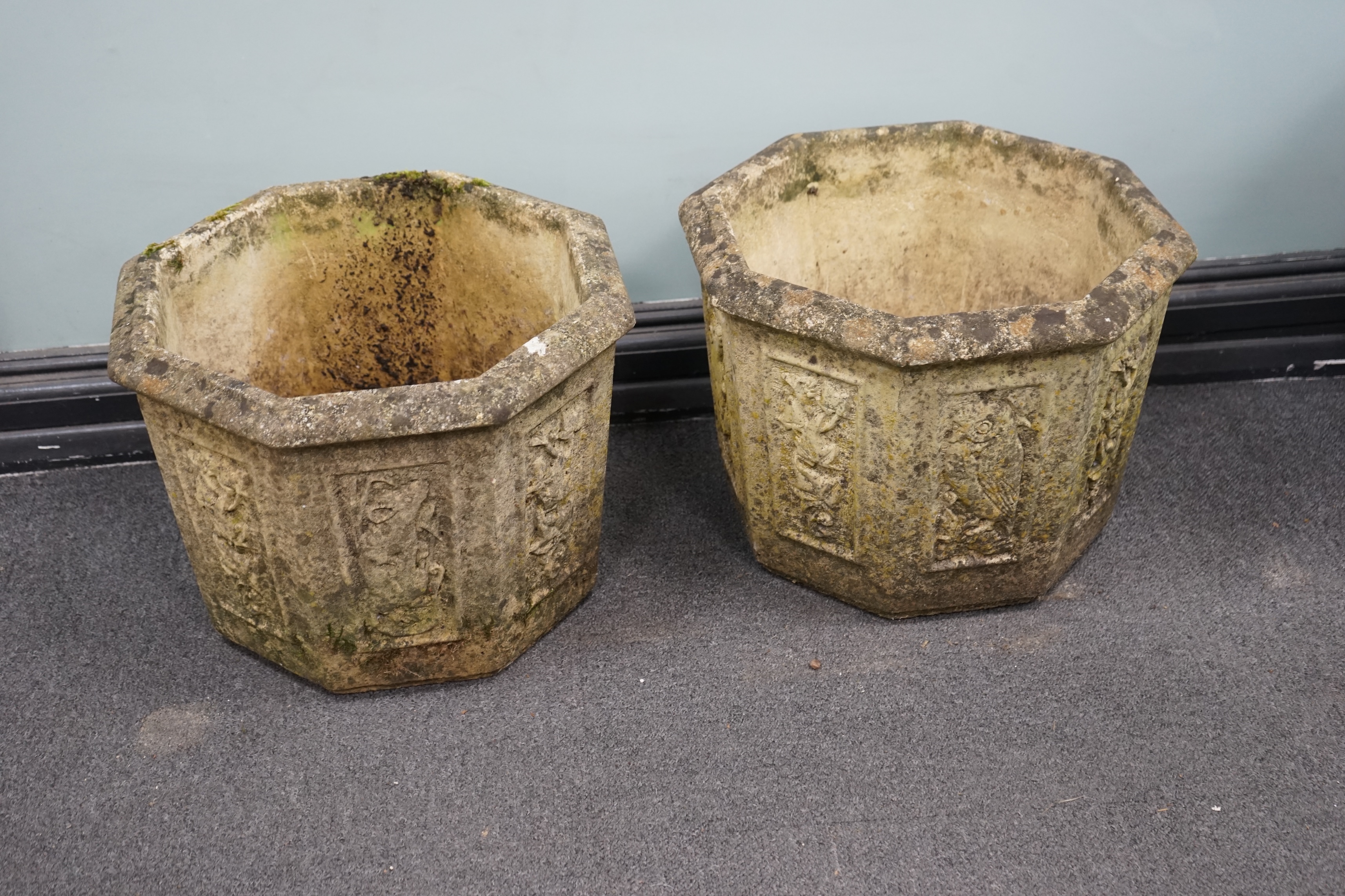 A pair of Willowstone octagonal reconstituted stone garden planters